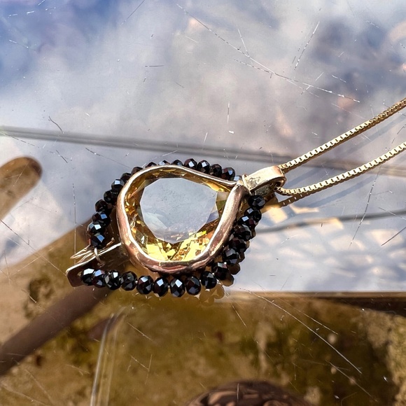 Natural Black Spinel Citrine Pendant Solid 14k Yellow Gold - no Chain - Picture 7 of 10